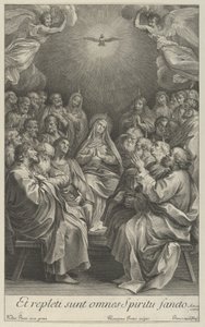 La Vergine con apostoli che guardano verso la Santa Colomba e due angeli, dopo Reni da Giovanni Girolamo Frezza