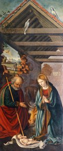 Adorazione del Bambino, pannello centrale del Trittico che raffigura la Natività con i Santi Francesco e Bartolomeo con due donatori da Giovanni Girolamo Savoldo