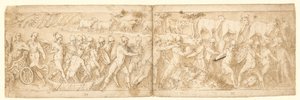 I fuggitivi barbari e i loro animali vengono portati fuori dal loro nascondiglio; in alto a sinistra la fine di una cartouche con un rotolo
