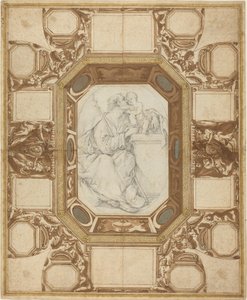 Soffitto con figure allegoriche e le armi di Papa Sisto V (disegno esterno di Guerra); San Giuseppe e il Bambino Gesù (disegno centrale di Viani) da Giovanni Guerra and Domenico Maria Viani
