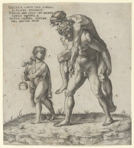 Enea che salva Anchise, un ragazzo che porta una lanterna a sinistra da Giovanni Jacopo Caraglio