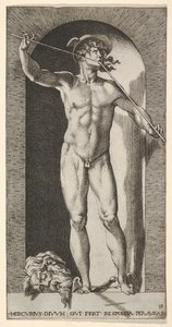 Tavola 14: Mercurio in una nicchia che suona il flauto, con la testa mozzata di un vecchio, 1526