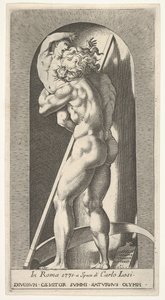 Tavola 1: Saturno in una nicchia che divora suo figlio, davanti a una falce, da una serie di m..., 1526
