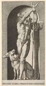 Tavola 7: Plutone in una nicchia, con un bidente, con Cerbero accanto a lui, da una serie di m..., 1526