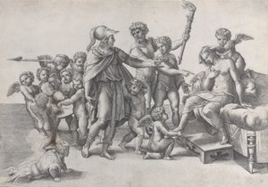 Il matrimonio di Alessandro e Rossana, Alessandro circondato da putti, offre una corona da Giovanni Jacopo Caraglio