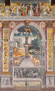 Il segno astrologico del Leone con Diana, due cervi e un satiro come su un sarcofago nel Palazzo di Bleinhaim; sullo sfondo l