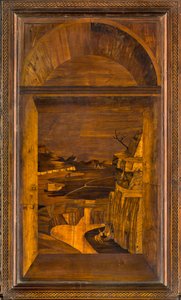 Coro canonico ligneo, intarsiato da Giovanni Maria Platina 1484, stallo superiore
