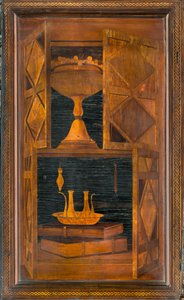 Coro canonico ligneo, intarsiato da Giovanni Maria Platina 1484, stallo superiore