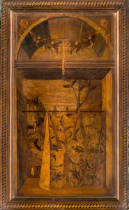 Coro canonico ligneo, intarsiato da Giovanni Maria Platina 1484, stallo superiore da Giovanni Maria Platina