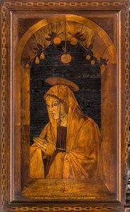 Coro Canonico Ligneo, Intarsiato da Giovanni Maria Platina 1484, Stallo Superiore