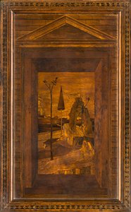 Coro canonico ligneo, intarsiato da Giovanni Maria Platina 1484, Stallo superiore