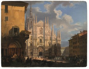 Veduta di Piazza Duomo con il coperto dei Figini e l