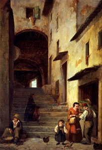 Veduta di una strada a Sestri Levante, Riviera di Genova, ca 1863