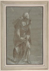 Figura maschile drappeggiata in piedi con le mani alzate, 1565-71 da Giovanni Paolo Lomazzo
