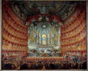 Concerto al teatro Argentina a Roma il 15 luglio 1747 in occasione del matrimonio del Delfino Luigi di Francia (1729-1765), figlio di Luigi XV, con Maria Giuseppa di Sassonia. Dipinto di Giovanni Paolo Pannini (Panini) (1691-1765) da Giovanni Paolo Pannini