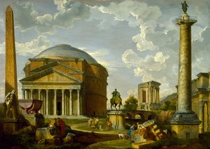 Veduta fantastica con il Pantheon e altri monumenti dell
