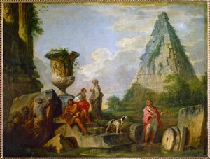 Rovine antiche con la piramide di Gaio Cestio ... da Giovanni Paolo Pannini or Panini