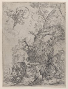 La fucina di Vulcano con fabbri che battono un