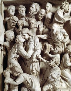 Dettaglio dei rilievi della Cattedra realizzata da Giovanni Pisano: il bacio di Giuda (dettaglio) da Giovanni Pisano