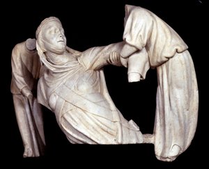 Monumento funebre a Margherita di Brabante sollevato in aria da due angeli