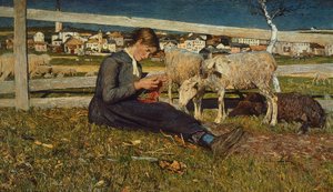 Ragazza che fa calze, di Giovanni Segantini