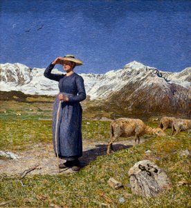 Mezzogiorno nelle Alpi. Una pastorella che si protegge gli occhi dal sole. Giovanni Segantini (1858-1899) 1891