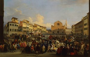Piazza Santa Croce a Firenze durante il Carnevale da Giovanni Signorini