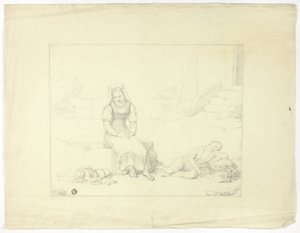 Contadina romana e bambini dormienti