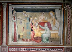 La vita della Vergine: la nascita di Maria - Affresco