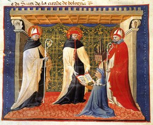 Miniatura degli statuti della società dei drappieri da Giovanni da Modena