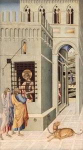 San Giovanni Battista in prigione visitato da due discepoli da Giovanni di Paolo