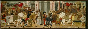 Pannello di Cassone: Entrata trionfale di Romolo e Tazio a Roma da Giovanni di Ser Giovanni