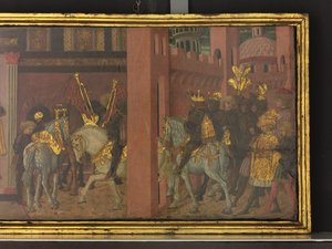 La storia di Traiano e la vedova, (dettaglio) di un pannello da un cassone, c.1450