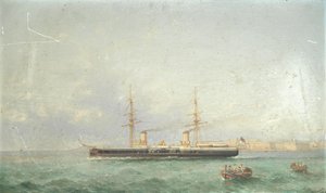 La corazzata HMS Inflexible in rotta verso il mare da Grand Harbour, La Valletta da Girolamo Gianni