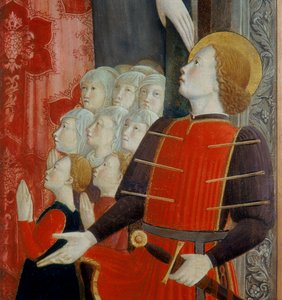 Dettaglio di San Sebastiano, Madonna della Misericordia con San Venanzio e San Sebastiano, 1463