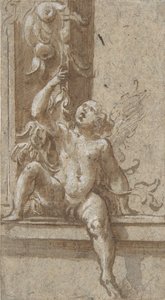 Un putto seduto su una cornice, ca. 1538-40