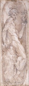 Adamo che tiene una mela, seduto, in un medaglione, c.1547-1553