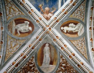 Nicchie a mosaico e statue, Dettaglio degli affreschi di Girolamo Romanino, commissionati da Bernardo Clesio da Girolamo Romanino