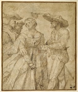 Scena di galanteria: quattro figure contro uno sfondo paesaggistico da Girolamo Romanino