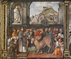 Il miracolo del mulo, Parete Nord, Scuola del Santo (dettaglio) da Girolamo Tessari