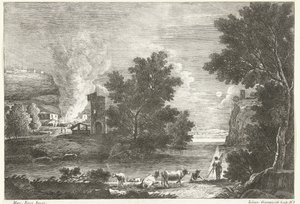 Paesaggio al chiaro di luna con incendio (Paesaggi italiani) da Giuliano Giampiccoli