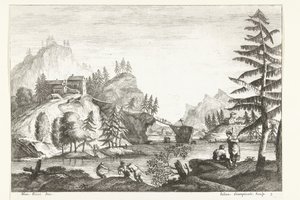 Paesaggio con fiume e alcune figure Paesaggi italiani (titolo della serie)