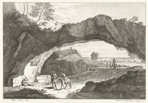 Paesaggio con ponte di pietra e alcune figure da Giuliano Giampiccoli