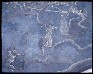 Il percorso del Sole attraverso le stelle nella notte del 4 luglio 1442, dettaglio di Orione e Toro, dal soffitto sopra l