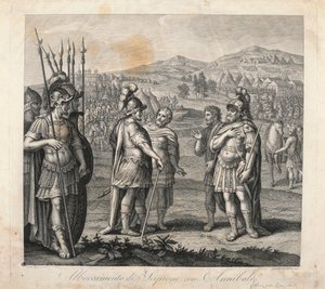 Incontro tra Annibale e Scipione durante le guerre puniche da Giulio (after) Romano