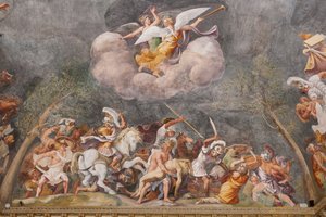 Aiace protegge il corpo di Patroclo durante la battaglia di Troia, Il Cavallo di Troia, Camera di Troia (Sala di Troia) da Giulio (and workshop) Romano