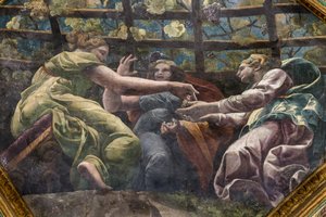 Dettaglio della volta con giovani donne e uva, Camera di Cupido e Psiche (Sala di Amore e Psiche) da Giulio (and workshop) Romano