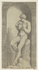 Uomo nudo con flauto di Pan in una nicchia