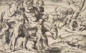 Un Sileno Ubriaco che Cavalca un Asino Sostenuto da Satiri da Giulio Bonasone