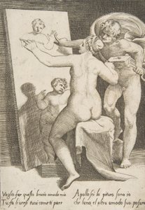 Apollo in piedi accanto a una donna che rappresenta un